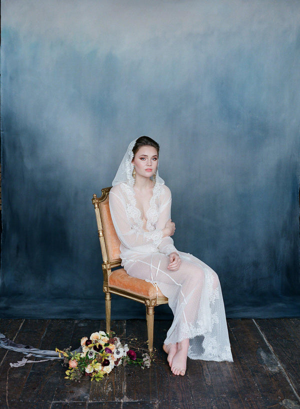 Ivory Lace Bridal Cover up Robe With Hood Islene - Emily Riggs