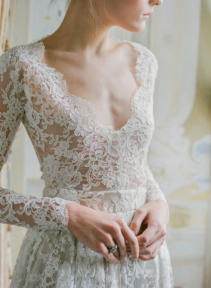 French Ivory Corded Lace Wedding Dress | Castellina - Emily Riggs 