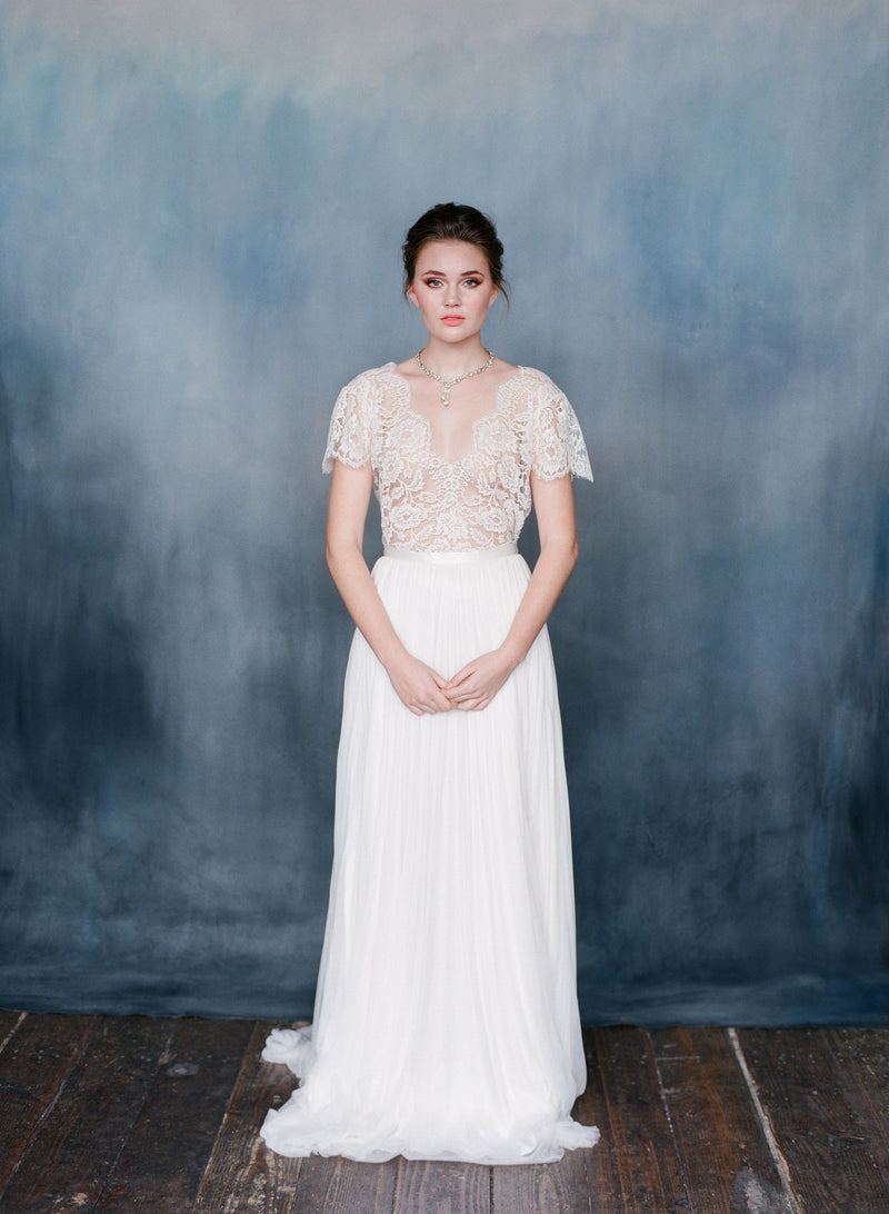 Ivory French Lace And Silk Tulle Wedding Dress Serephina - Emily Riggs 