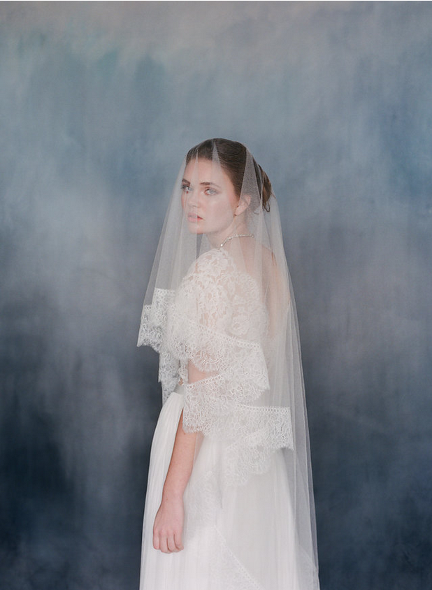 Silk Tulle Wedding Veil With Lace Trim | Fleur - Emily Riggs 
