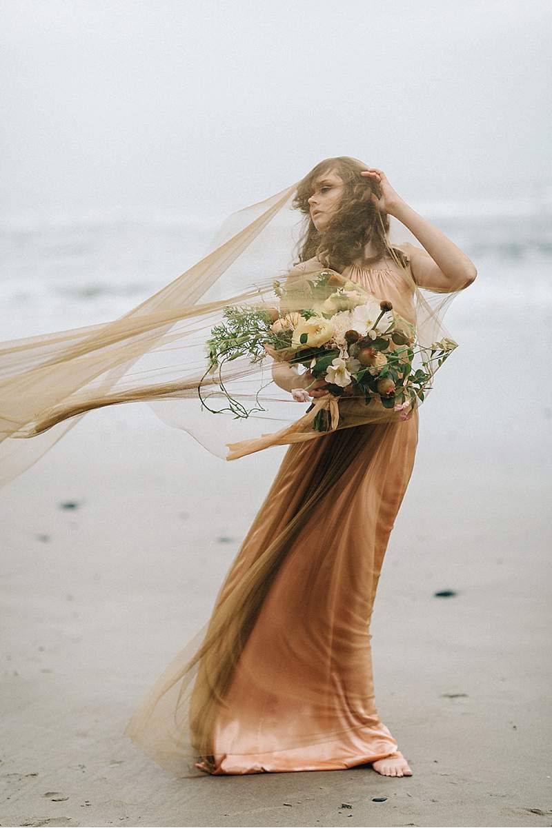 Gold ANd Vintage Rose Colored Silk Tulle Skirt And Veil | Millicent - Emily Riggs 
