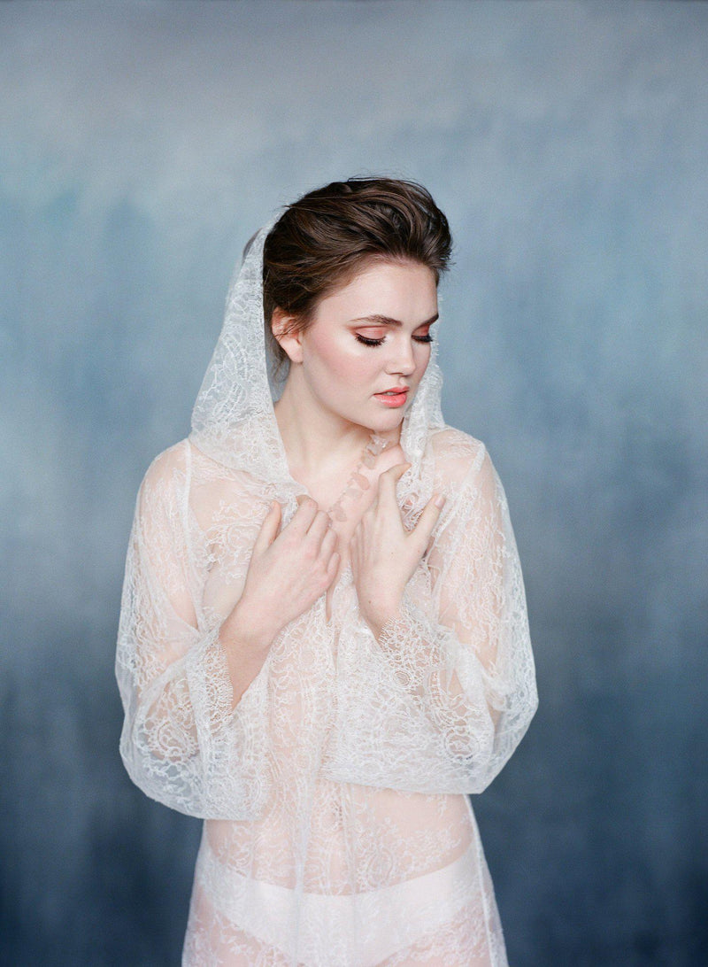 Ivory lace cover up robe with hood | Aveline - Emily Riggs 