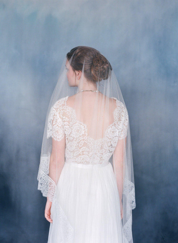 Silk Tulle Wedding Veil With Lace Trim | Fleur - Emily Riggs 