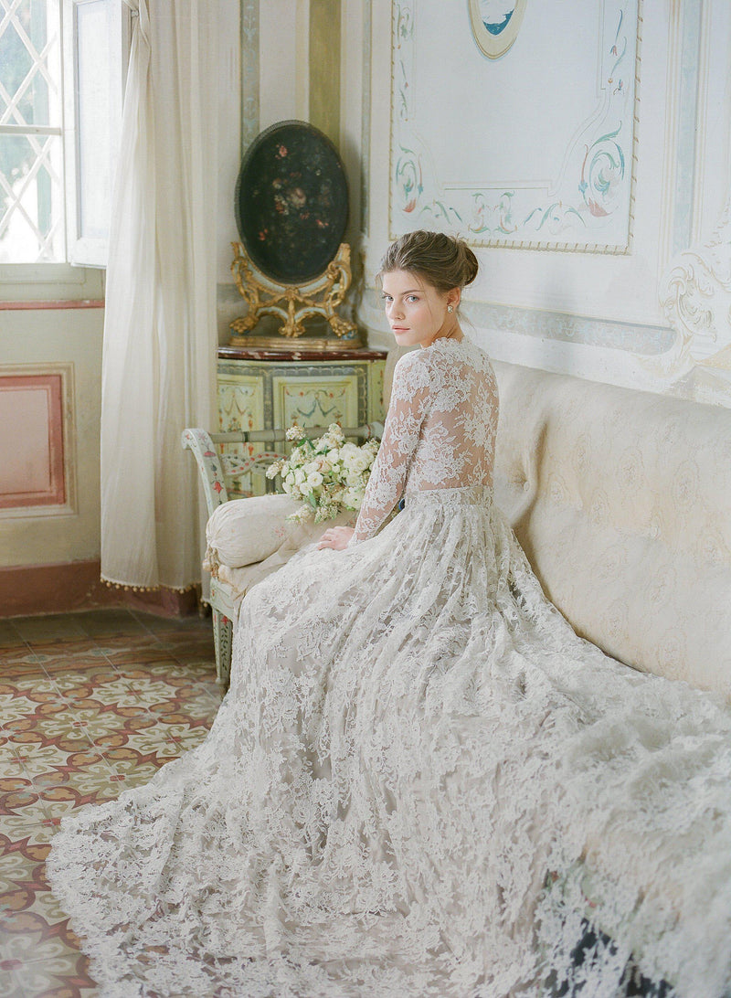 French Ivory Corded Lace Wedding Dress | Castellina - Emily Riggs 