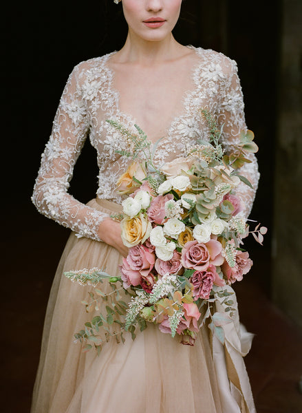Gold Silk Tulle Beaded Dress With Sleeves – Emily Riggs