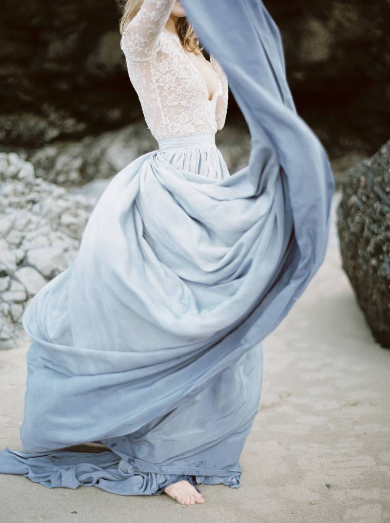 long Ivory and Blue Hand Dyed Silk Skirt - Emily Riggs 