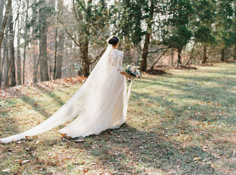 Ivory Silk Tulle Wedding Bridal Veil And Lace And Tulle Dress l | Ethereal - Emily Riggs 