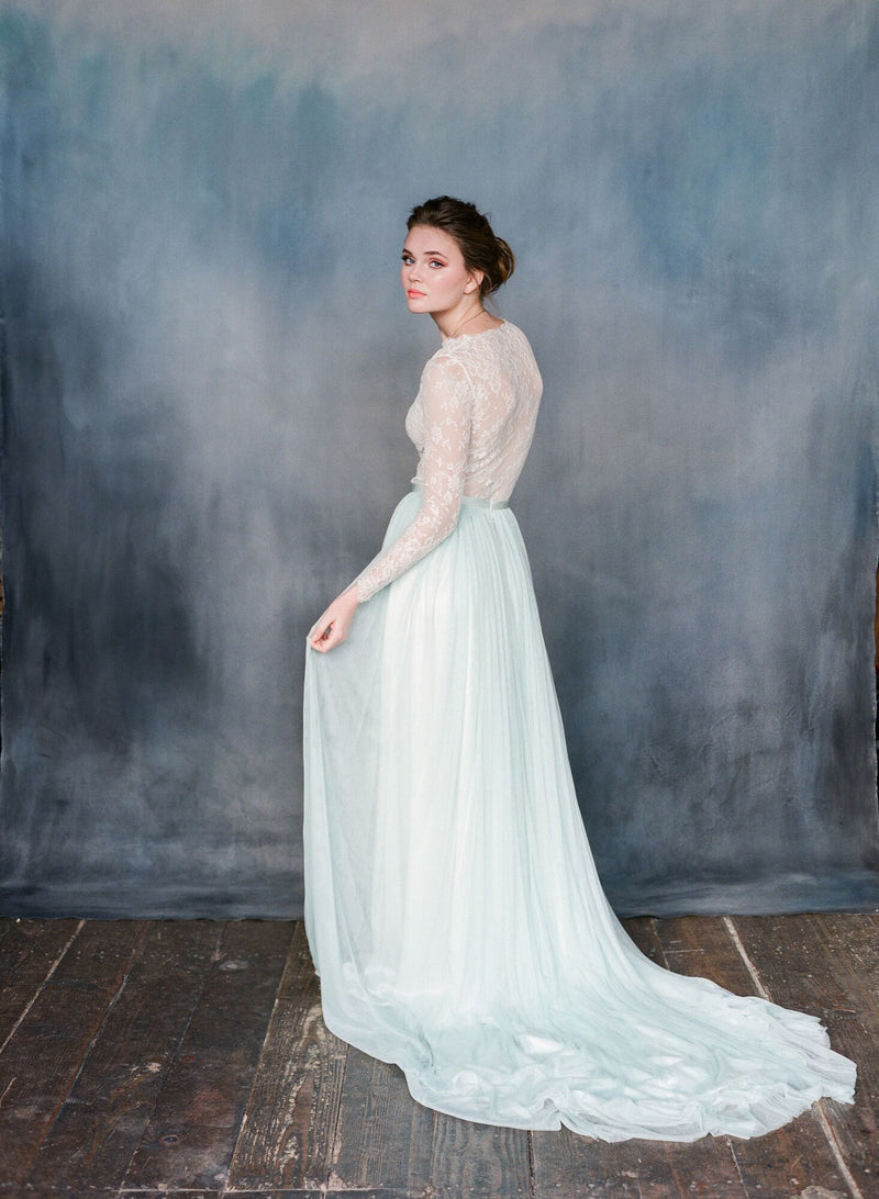 Mint Silk Tulle Skirt And Ivory Lace Top Delphina Skirt - Emily Riggs 