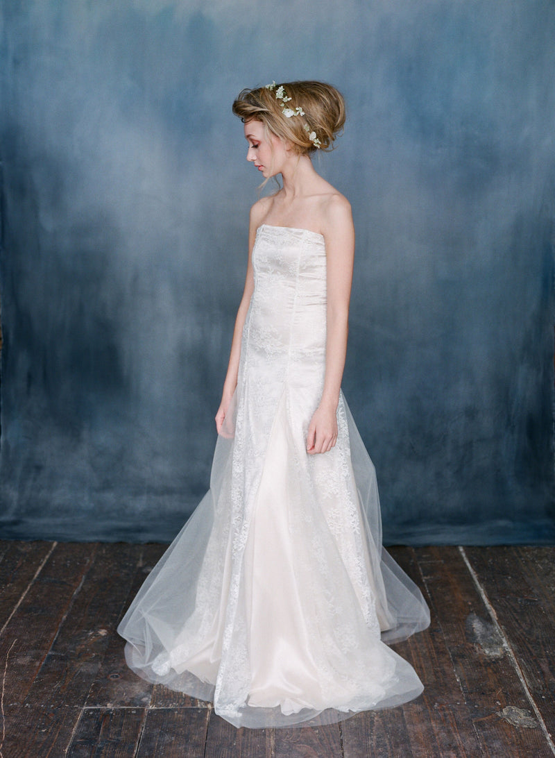 Ivory Lace Tulle And Silk Strapless Wedding Dress | Flora - Emily Riggs 