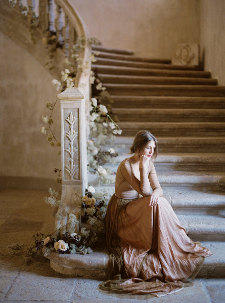 Gold ANd Vintage Rose Colored Silk Tulle Skirt | Millicent - Emily Riggs 
