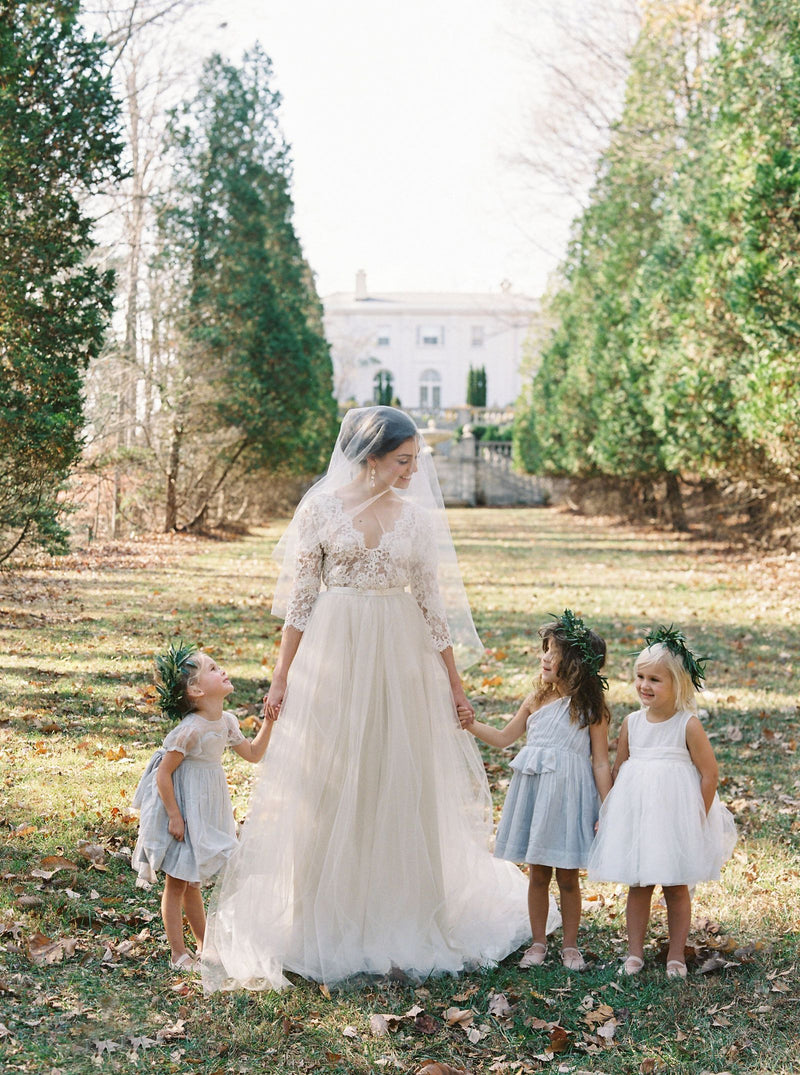 Ivory Silk Tulle Wedding Bridal Veil And beaded wedding dress | Ethereal - Emily Riggs 