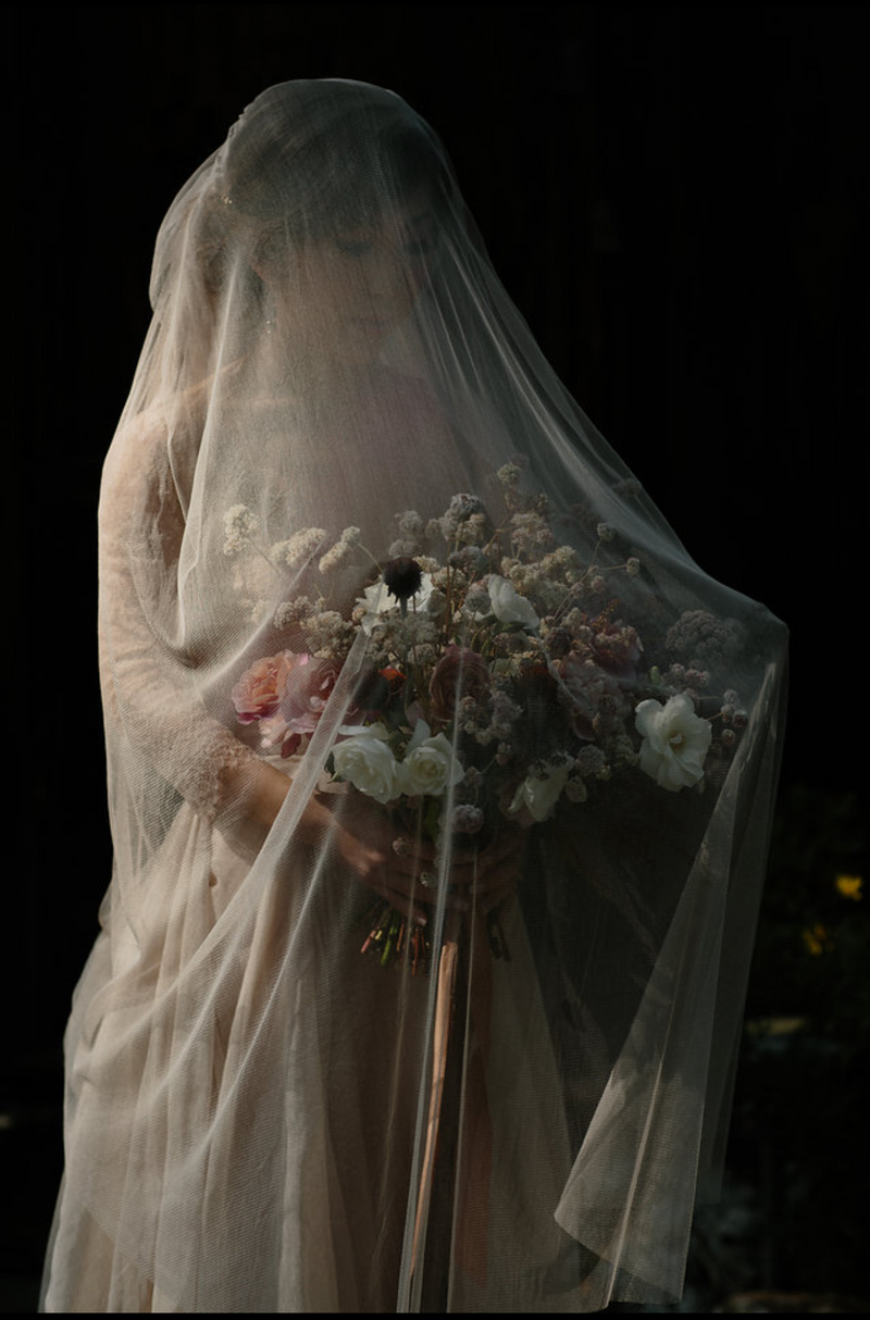 Champagne French Silk Tulle Bridal Wedding Veil Gossamer - Emily Riggs 
