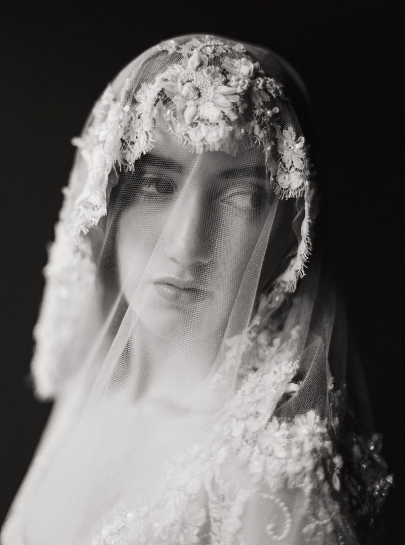 Theodora Crown & English Silk Tulle Veil - Chic Vintage Brides